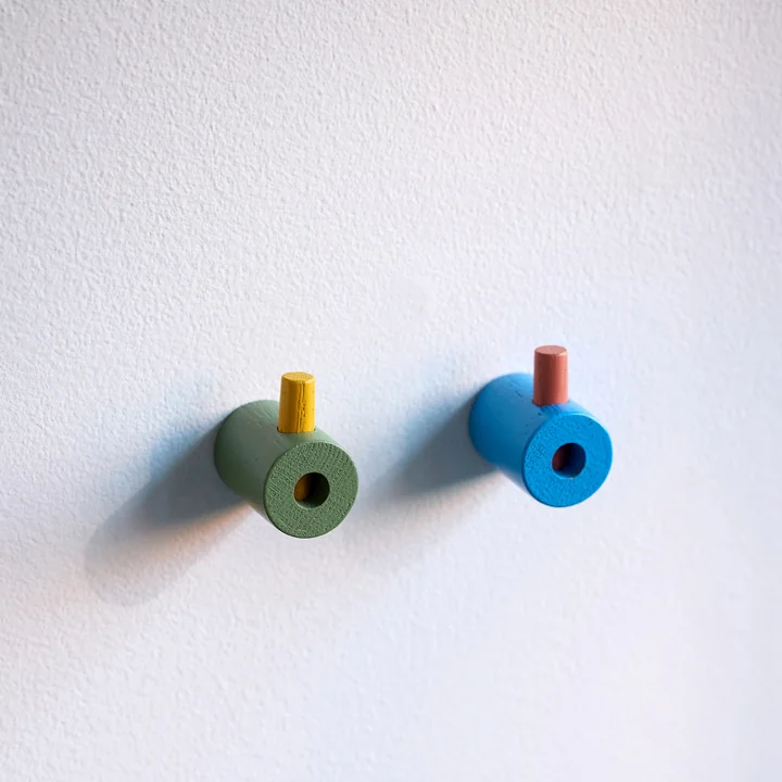 Moebe - Wooden wall hooks, blue / pink & green / yellow