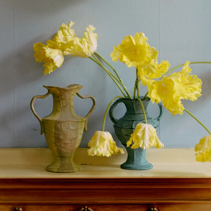 HKliving - New Classics Vase, cream stripes and soft blue