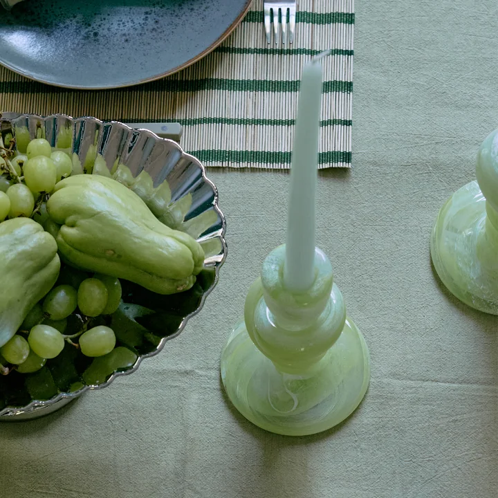 HKliving - Knotted Candle holder medium, green