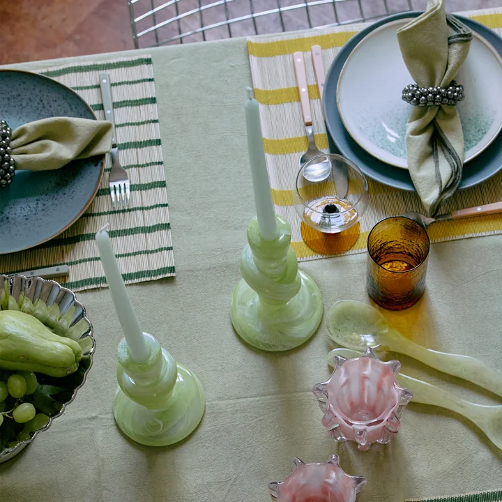 HKliving - Knotted Candle holder, green