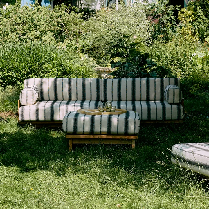 HKliving - Outdoor teak lounge sofa, chalkstripe