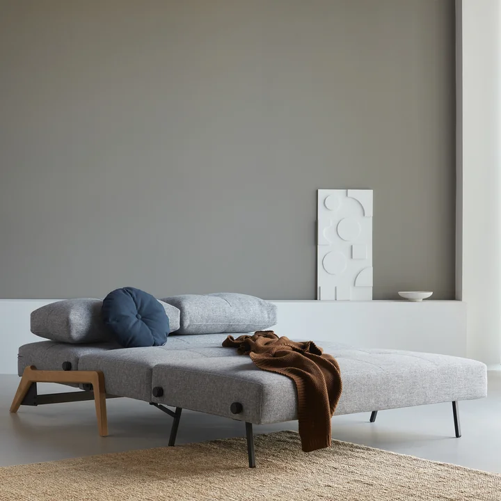 Innovation Living - Cubed 140 Sofa bed, 148 x 98 cm, oak / light gray (565 Twist Granite )