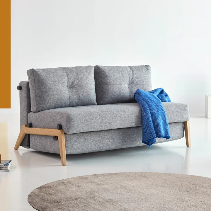 Innovation Living - Cubed 140 Sofa bed, 148 x 98 cm, oak / light gray (565 Twist Granite )