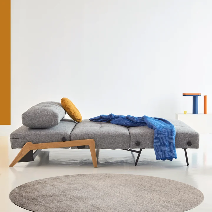 Innovation Living - Cubed 140 Sofa bed, 148 x 98 cm, oak / light gray (565 Twist Granite )