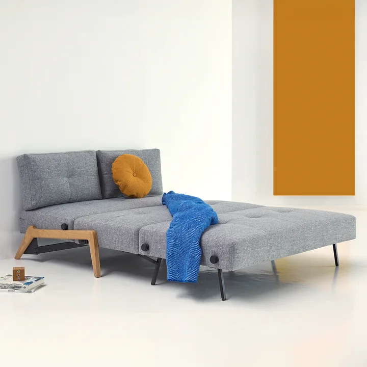 Innovation Living - Cubed 140 Sofa bed, 148 x 98 cm, oak / light gray (565 Twist Granite )