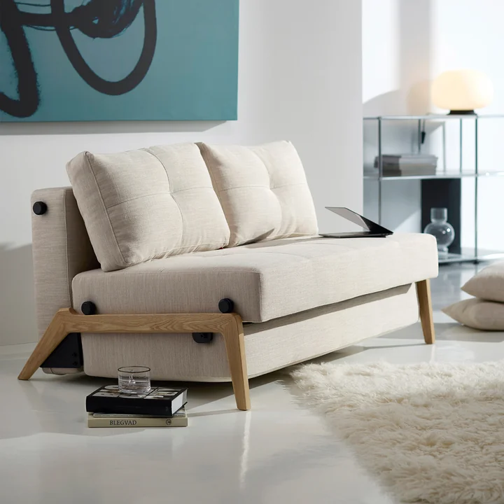 Innovation Living - Cubed 140 Sofa bed, 148 x 98 cm, oak / sand (612 Blida Sand Grey)