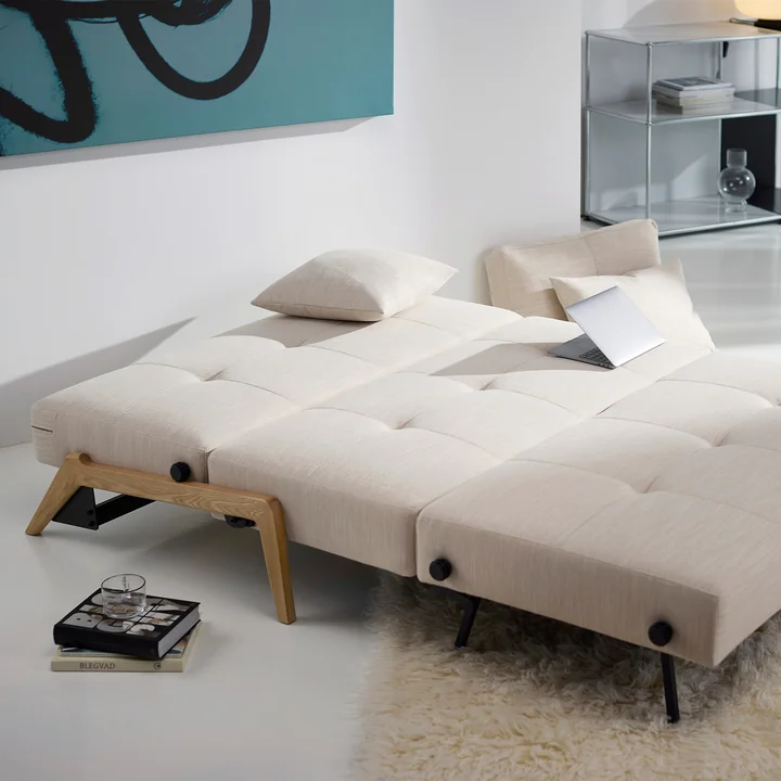 Innovation Living - Cubed 140 Sofa bed, 148 x 98 cm, oak / sand (612 Blida Sand Grey)
