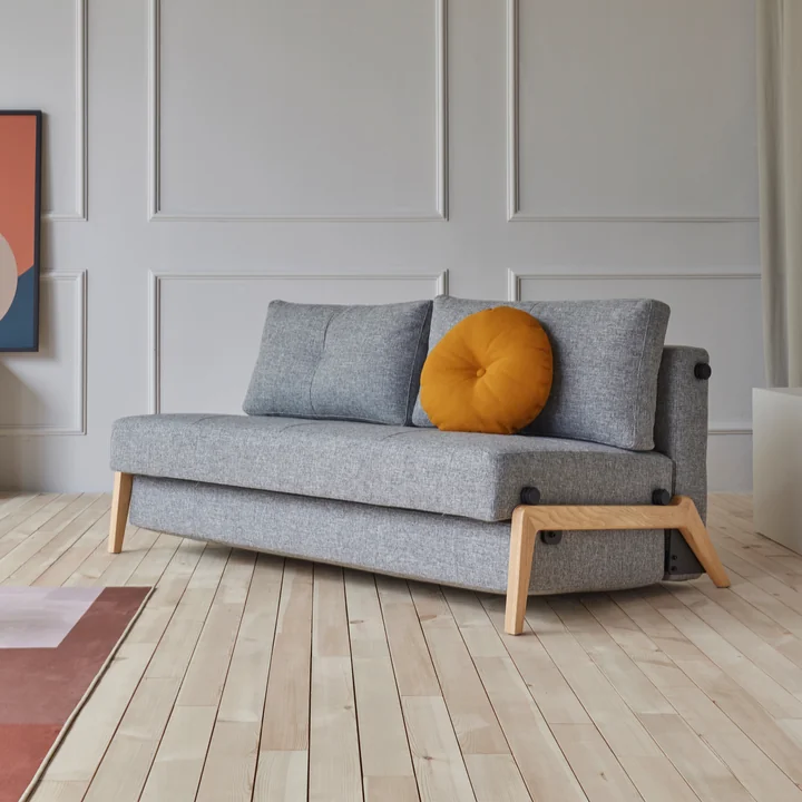 Innovation Living - Cubed 160 Sofa bed, 168 x 98 cm, oak / light gray (565 Twist Granite )