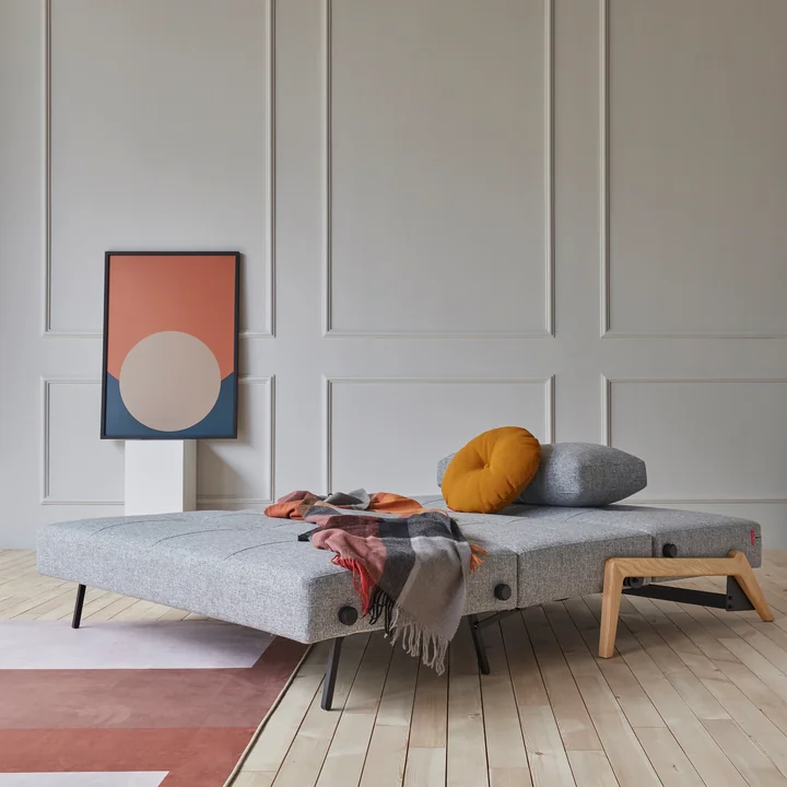 Innovation Living - Cubed 160 Sofa bed, 168 x 98 cm, oak / light gray (565 Twist Granite )