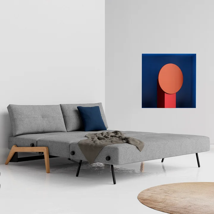 Innovation Living - Cubed 160 Sofa bed, 168 x 98 cm, oak / light gray (565 Twist Granite )