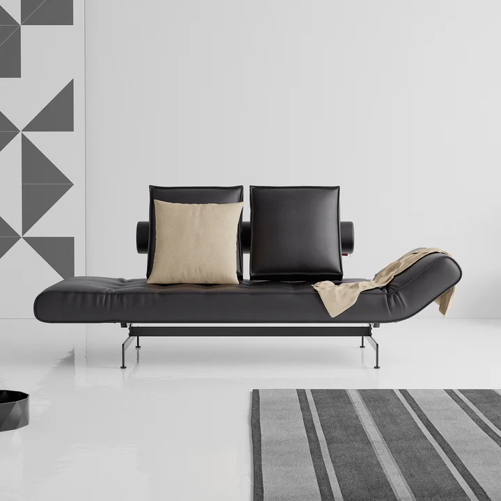 Innovation Living - Ghia Laser Sofa bed, 210 x 93 cm, black leather (Mix 550 Faunal )