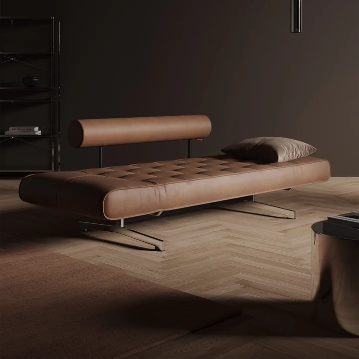 Innovation Living - Ghia sofa bed, 90 x 210 cm, chrome / light brown (Mix 551 Brown Faunal )