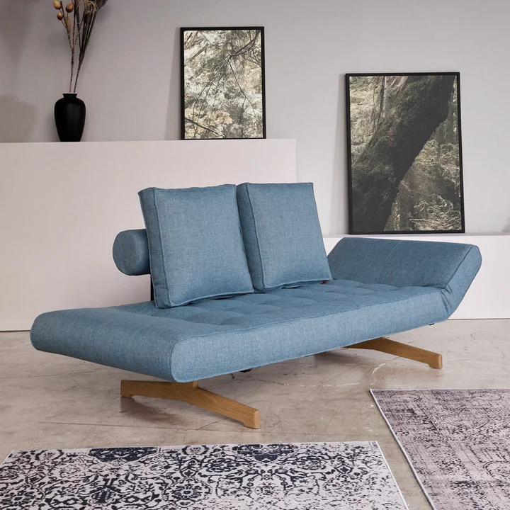 Innovation Living - Ghia Wood sofa bed, 210 x 93 cm, light blue (525 Mixed Dance )