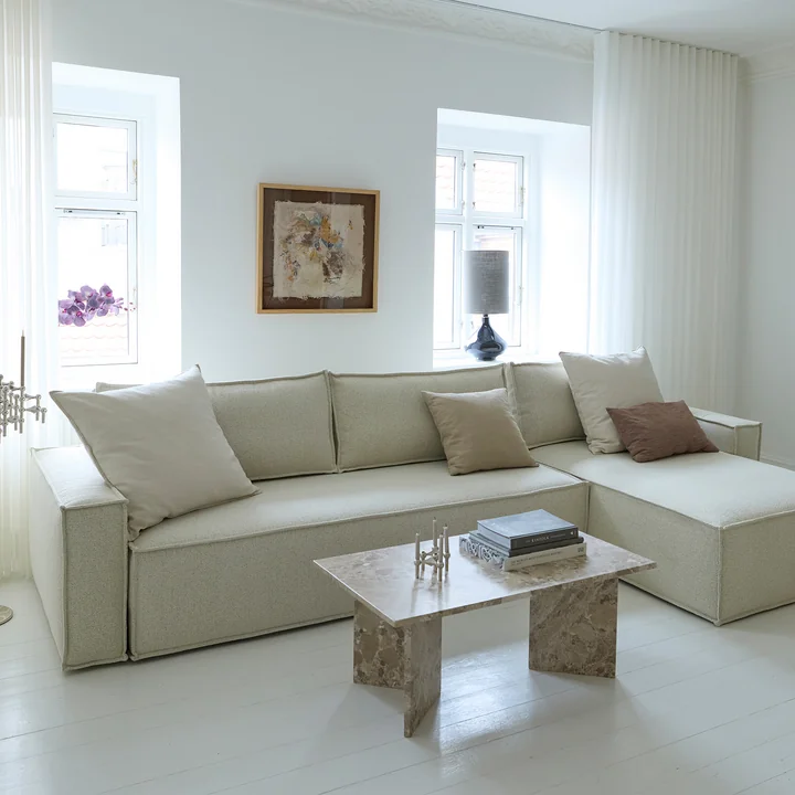 Innovation Living - Newilla sofa bed with lounger, 346 x 190 cm, ivory (595 Corduroy )