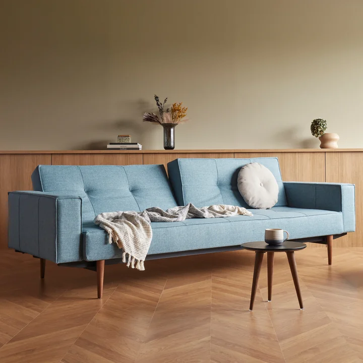 Innovation Living - Splitback Styletto sofa bed with armrests, light blue (525 Mixed Dance )