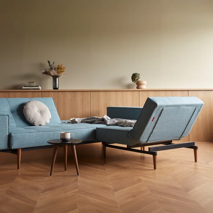 Innovation Living - Splitback Styletto sofa bed with armrests, light blue (525 Mixed Dance )