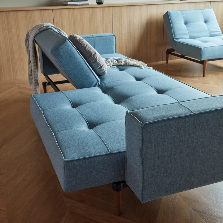 Innovation Living - Splitback Styletto sofa bed with armrests, light blue (525 Mixed Dance )