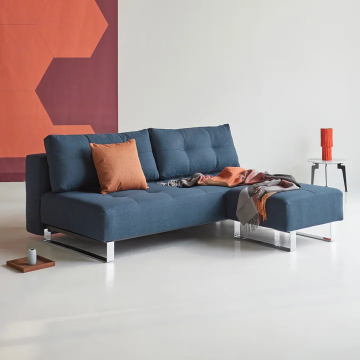 Innovation Living - Supremax D.E.L. sofa bed, 200 x 115 cm, chrome / blue (528 Mixed Dance )
