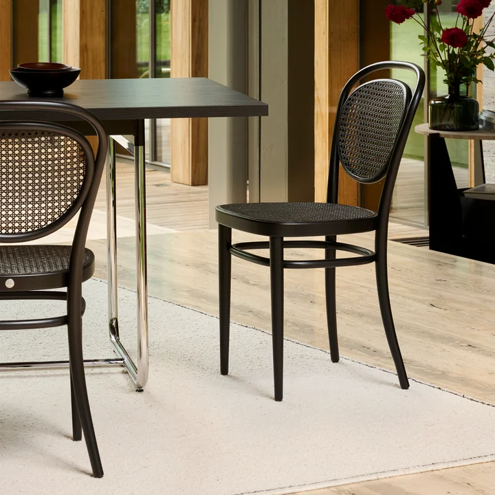 Thonet - 215 R Bentwood chair, Dark Melange wickerwork with plastic support fabric / black beech (TP 29)