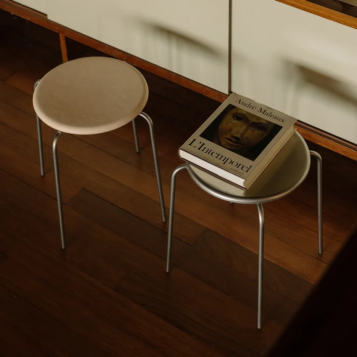 Frama - Petit Rond stool, brushed stainless steel / natural leather