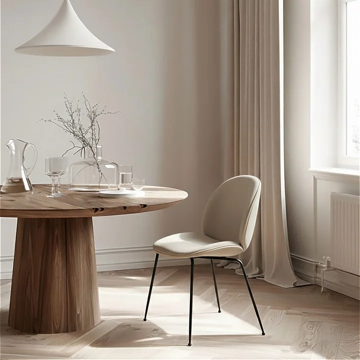 Gubi - Beetle Dining Chair Full upholstery (Conic Base), black / Vidar (146) / Valencia leather (Exclusive Edition)