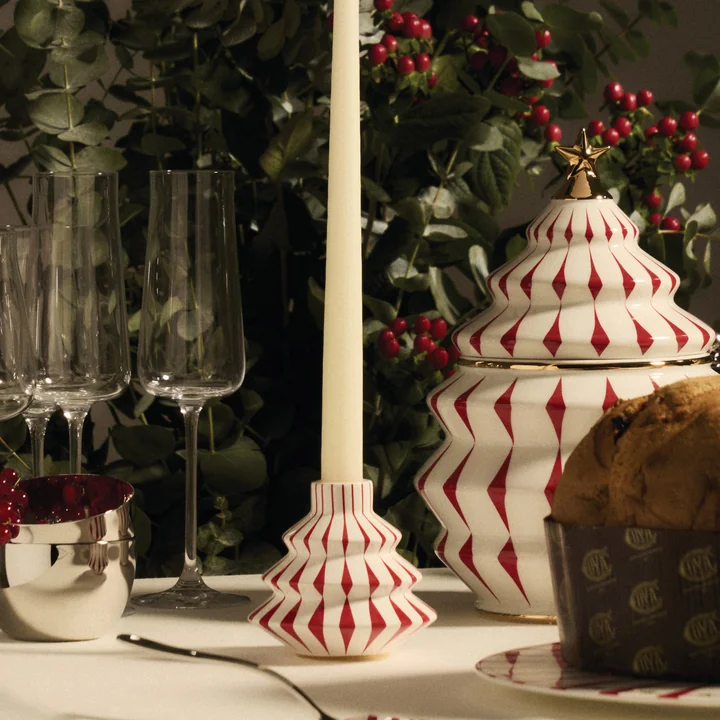 Alessi - Delight candle holder, white / red / gold