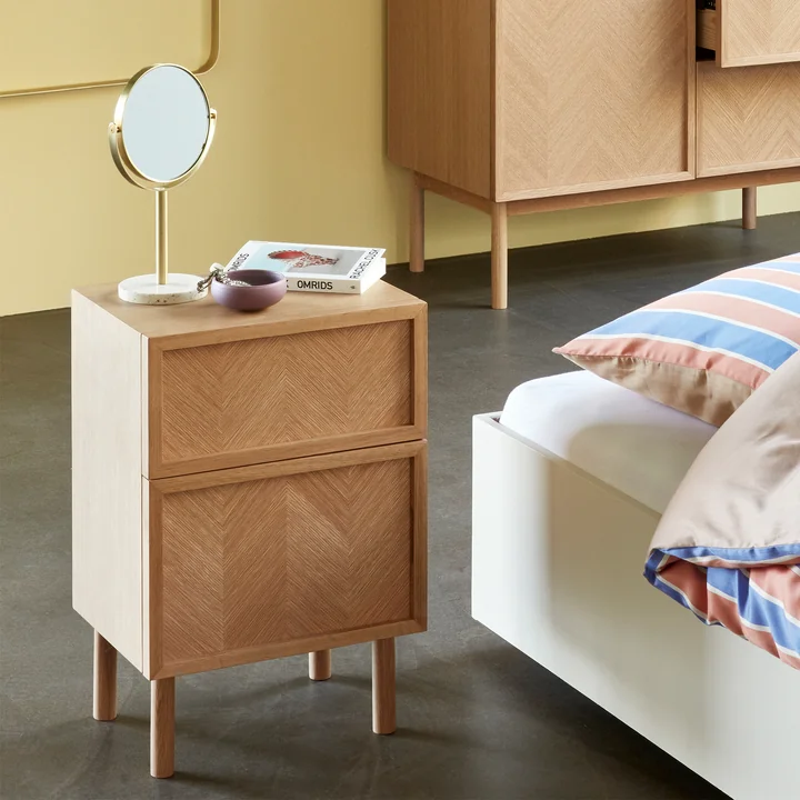Hübsch Interior - Herringbone bedside table, H 60 cm, oak