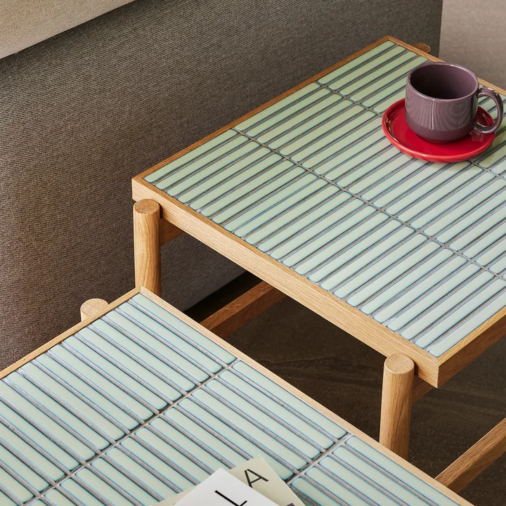 Hübsch Interior - Tile side table, oak / mint