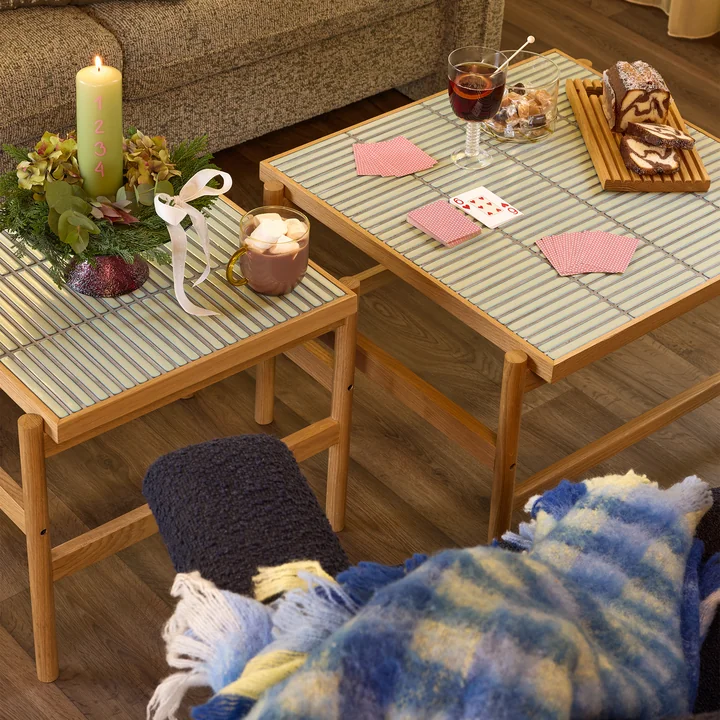 Hübsch Interior - Tile side table, oak / mint