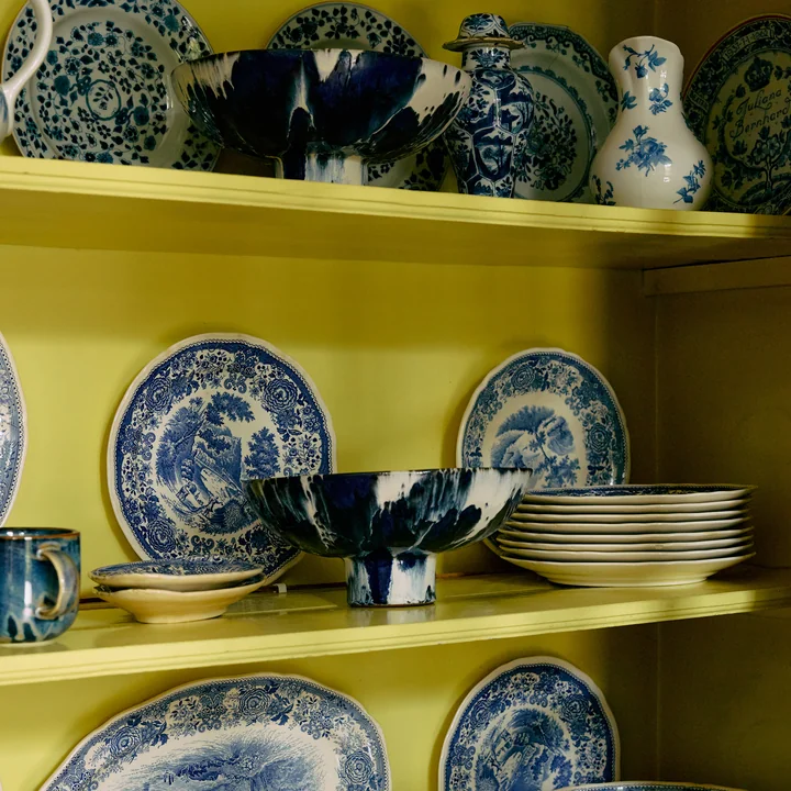 HKliving - Serving bowl with foot, Ø 26 cm, indigo