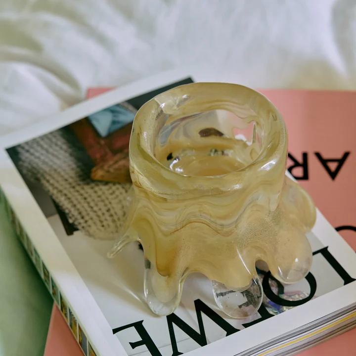 HKliving - Candle holder, Ø 12.5 x 9 cm, cream