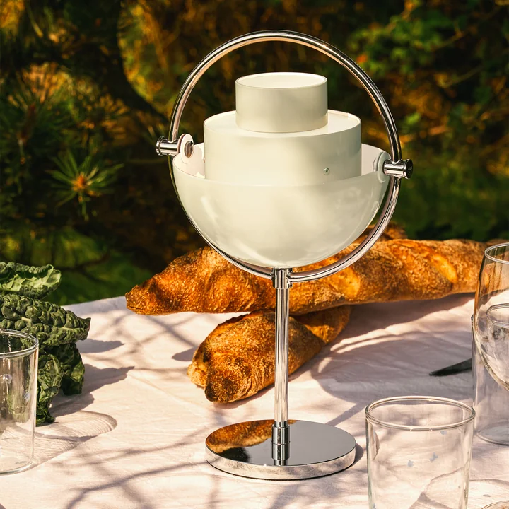 Gubi - Multi-Lite Portable rechargeable table lamp, chrome / pearl