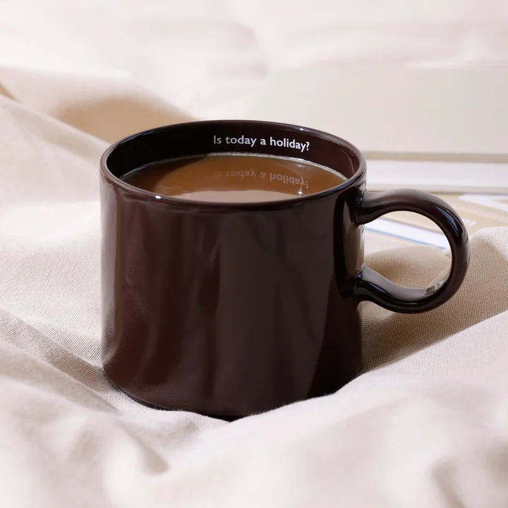 Design Letters - Nordic Jumbo Porcelain mug, Is today a holiday? / brown