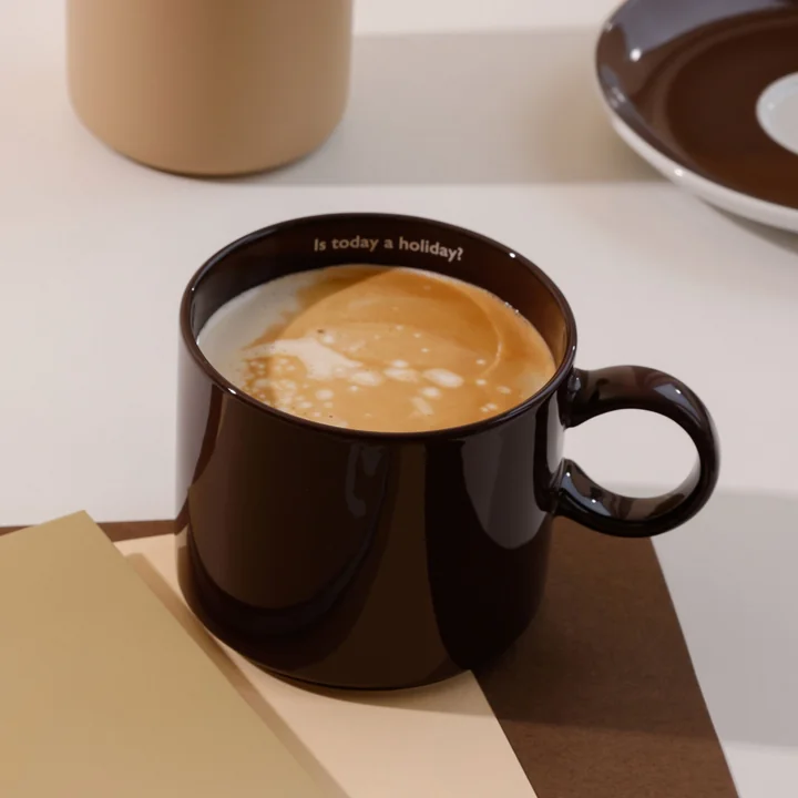 Design Letters - Nordic Jumbo Porcelain mug, Is today a holiday? / brown