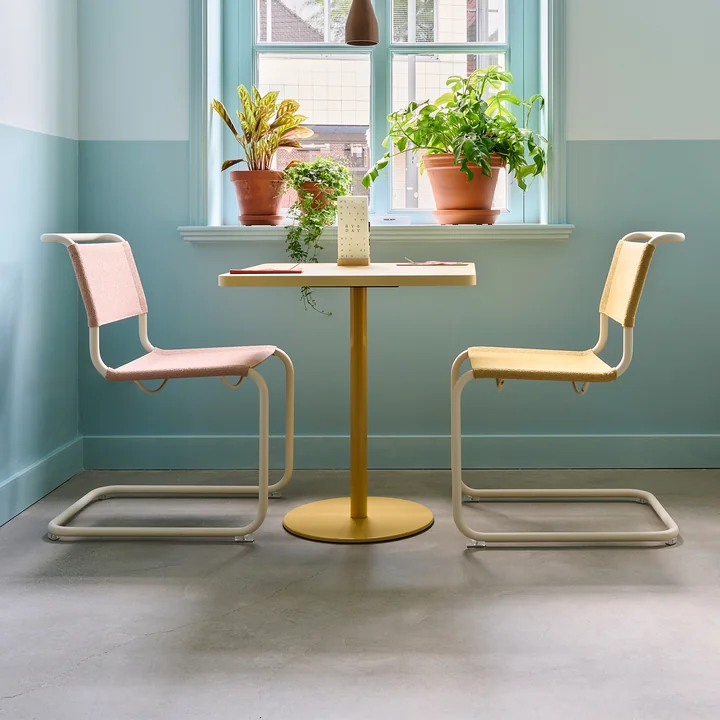 Thonet - S 33 V Chair, pearl white / lotus and corn (fabric Rohi Cento)