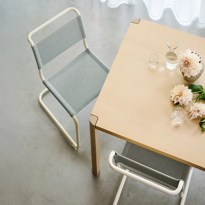 Thonet - S 33 V chair, pearl white / ray ( fabric Rohi Cento)