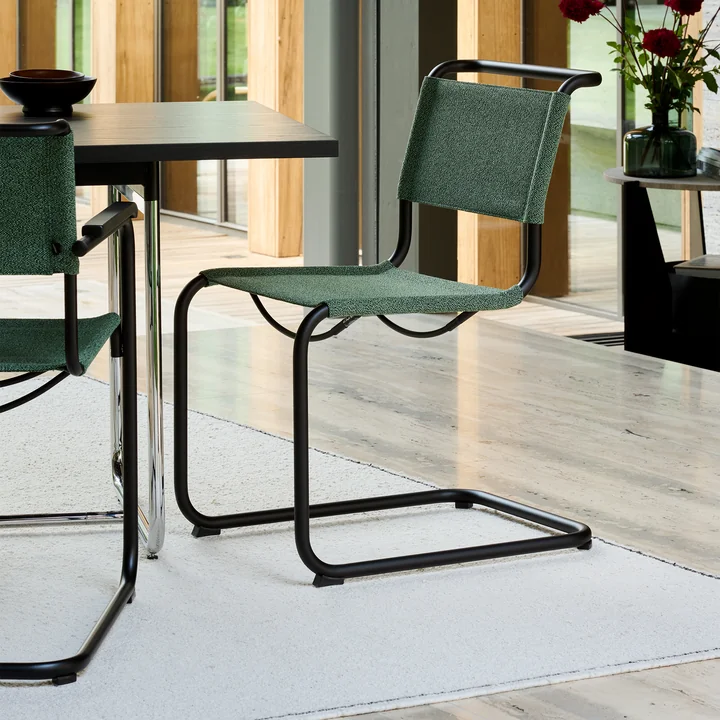 Thonet - S 33 V chair, deep black / malachite (Rohi Cento fabric)