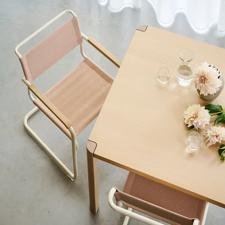 Thonet - S 34 V Armchair, pearl white / lotus (Rohi Cento fabric) / oiled oak armrests