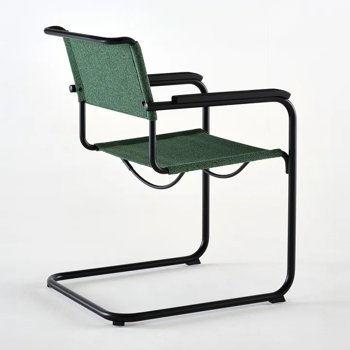 Thonet - S 34 V Armchair, deep black / malachite (Rohi Cento fabric) / stained oak armrests