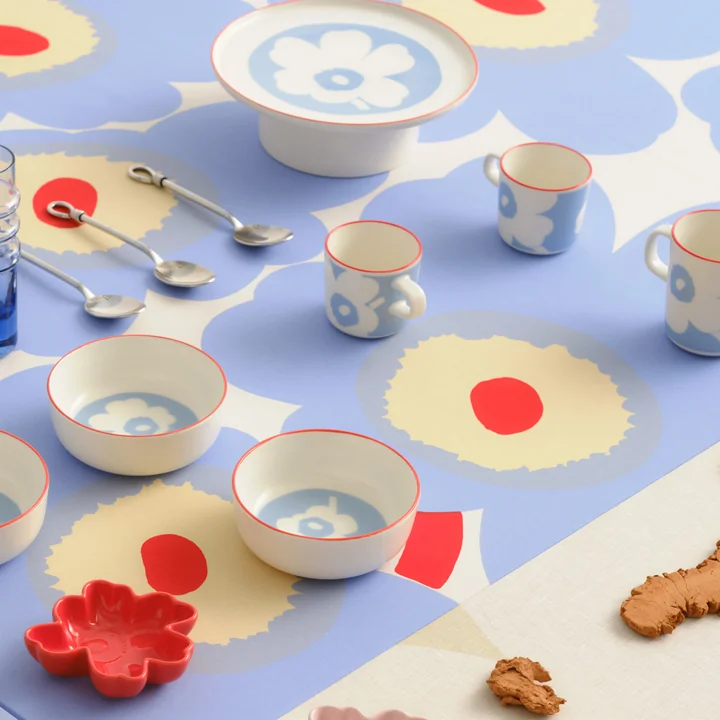 Marimekko - Oiva Unikko serving platter with foot, Ø 24 cm, white / light blue / orange