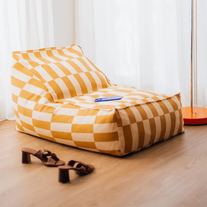 Nobodinoz - Vibes Long beanbag (for adults), mustard and sand tiles