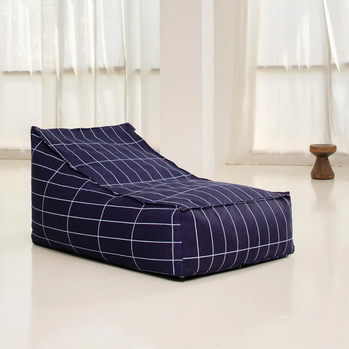 Nobodinoz - Vibes Long beanbag (for adults), navy blue grid