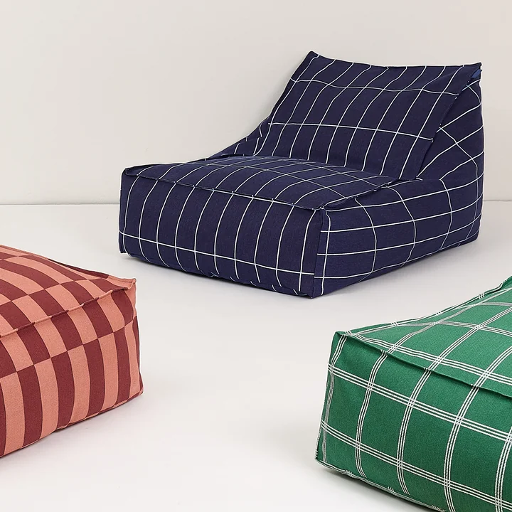 Nobodinoz - Vibes Long beanbag (for adults), navy blue grid