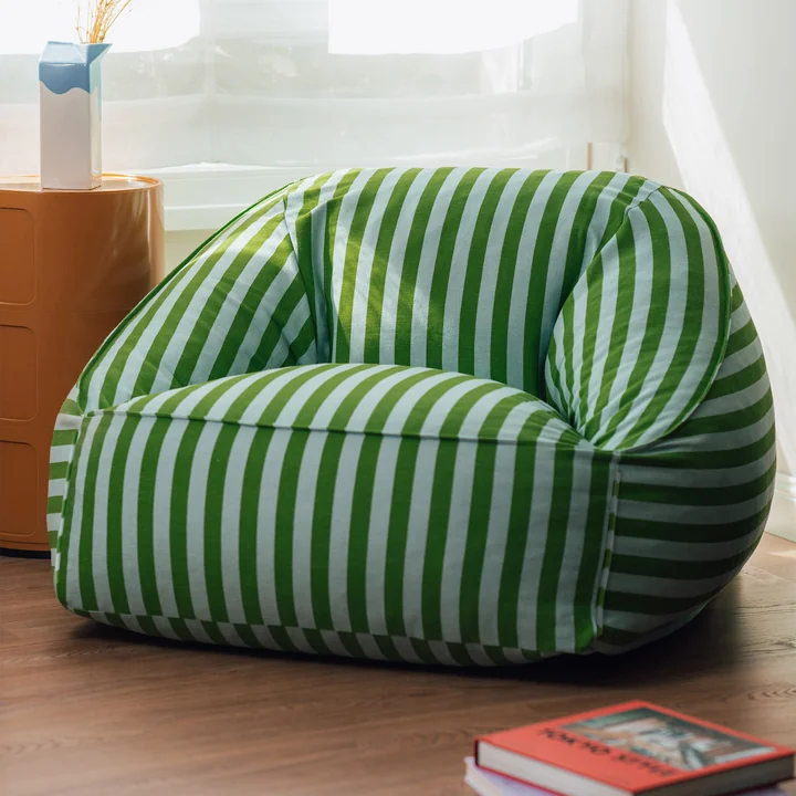 Nobodinoz - Ziggy Armchair beanbag (for adults), green blue stripes