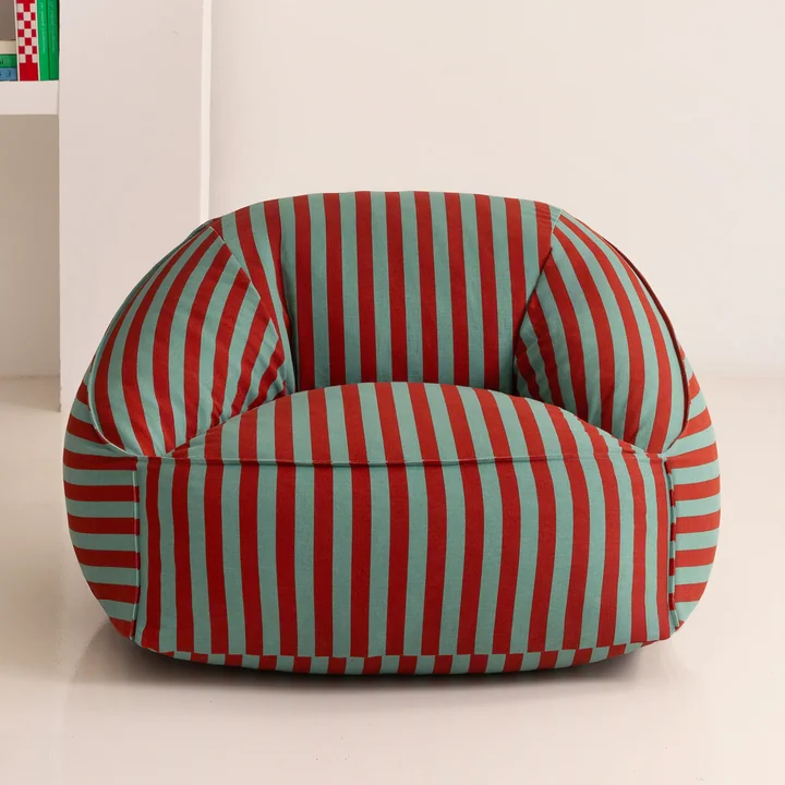 Nobodinoz - Ziggy Armchair beanbag (for adults), red teal green stripes