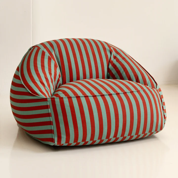 Nobodinoz - Ziggy Armchair beanbag (for adults), red teal green stripes