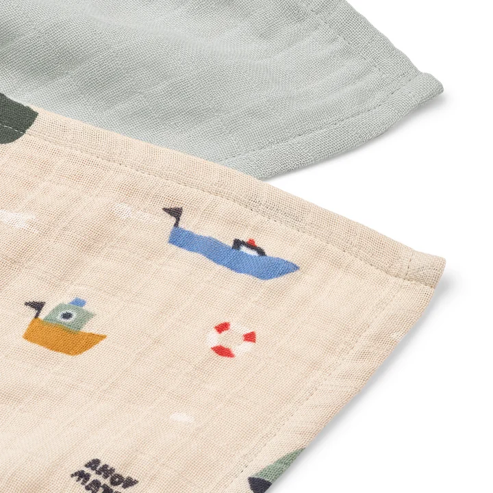 LIEWOOD - Lewis muslin cloths, made from organic cotton, Sailing, dove blue mix (set of 2)