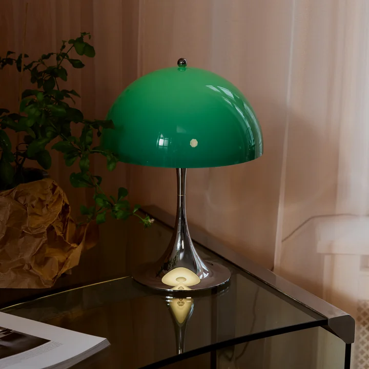 Louis Poulsen - Panthella 250 Portable V3 Rechargeable LED table lamp, chrome / original opal green