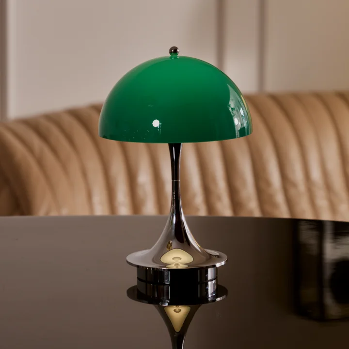 Louis Poulsen - Panthella 160 Portable V3 rechargeable LED table lamp, chrome / original opal green