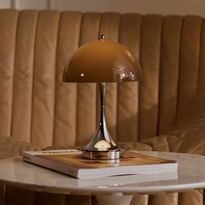Louis Poulsen - Panthella 160 Portable V3 rechargeable LED table lamp, chrome / original opal brown
